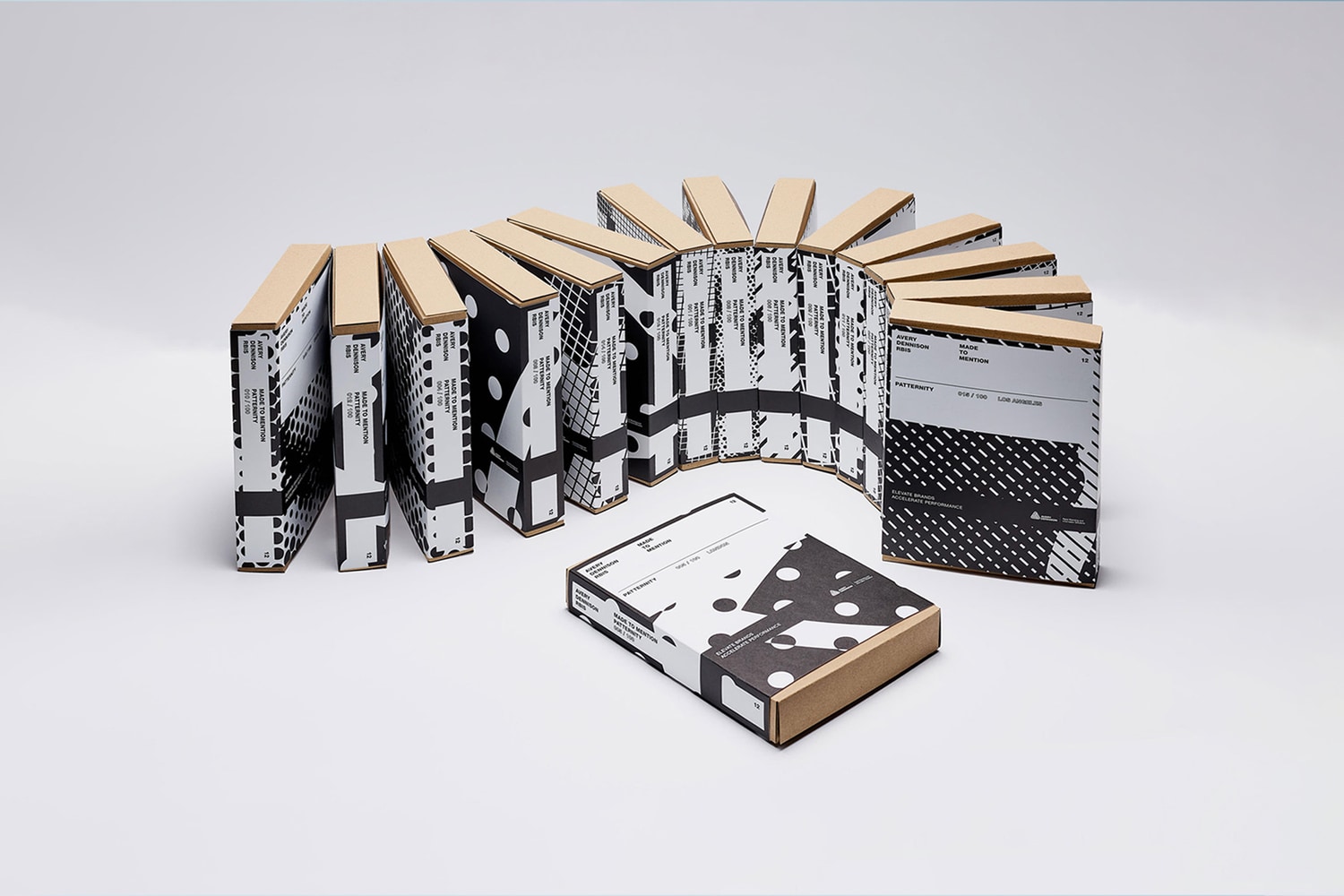 Avery Dennison collaboration with Patternity. Boxes containing lables