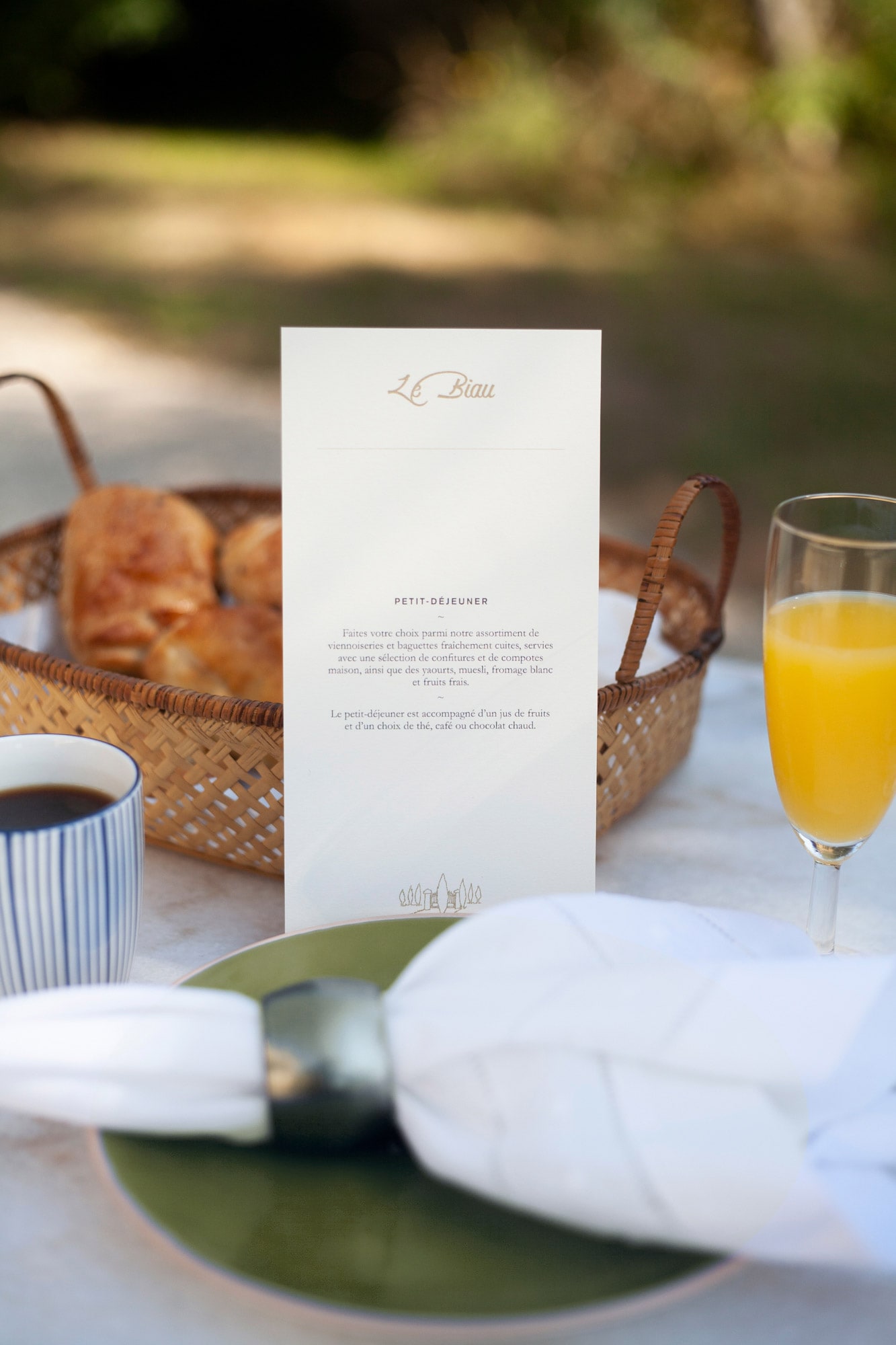 Le Biau chambres d’hôte in the south of france. Printed collateral – Menu